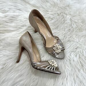 Talbots Verna2 Leather Pearl Peep-toe Heel Sz 9